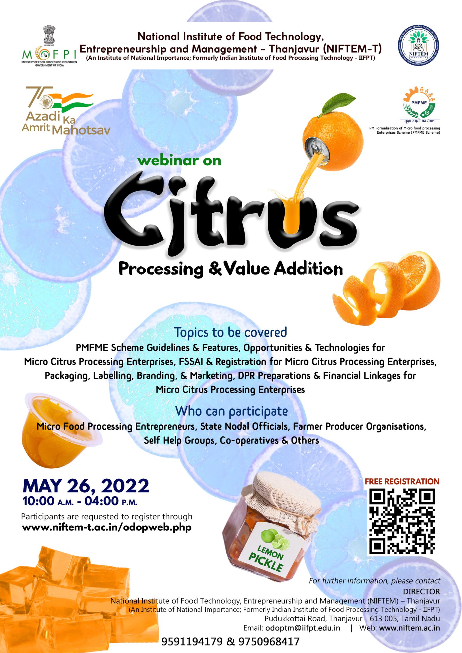 Webinar on Citrus Fruits Processing & Value Addition on May 26 2022 ...