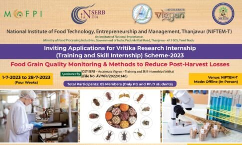 Food technology Vritika Research Internship 2023 – SERB Karyashala on Food grain quality monitoring and methods to reduce post-harvest losses