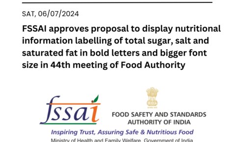 FSSAI approves proposal to display nutritional information labelling of total sugar, salt and saturated fat in bold letters and bigger font size in 44th meeting of Food Authority