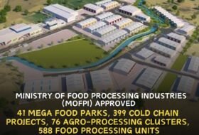 Ministry of Food Processing Industries (MoFPI) approved 41 Mega Food Parks, 399 Cold Chain projects, 76 Agro-processing Clusters, 588 Food Processing Units under PMKSY