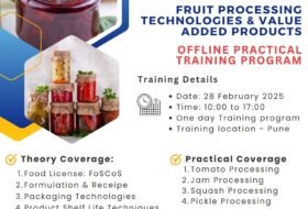 Fruit Processing technique and value added products – Offline/Hands-on practical Training