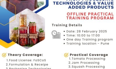 Fruit Processing technique and value added products – Offline/Hands-on practical Training