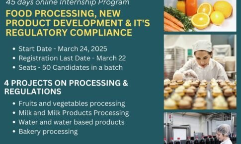 Internship – 45 days Online Certified Induction Training on Food Processing, New product development & Regulatory Compliance